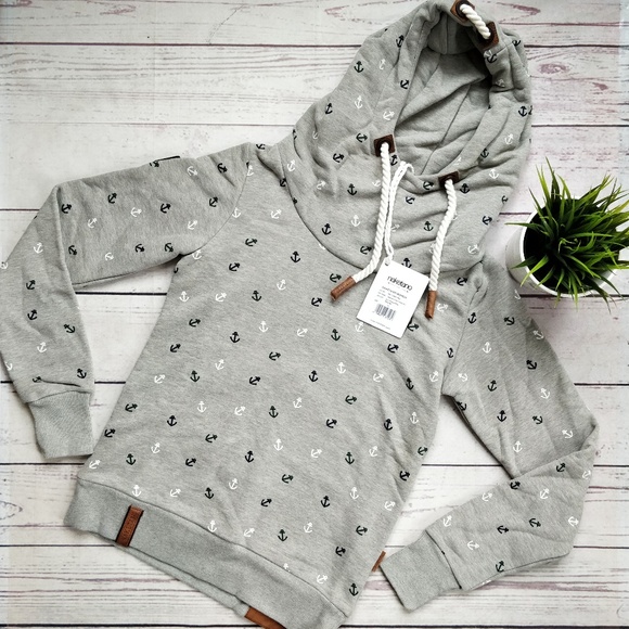 Naketano Tops - NWT NAKETANO Grey Green High Collar Anchor Hoodie